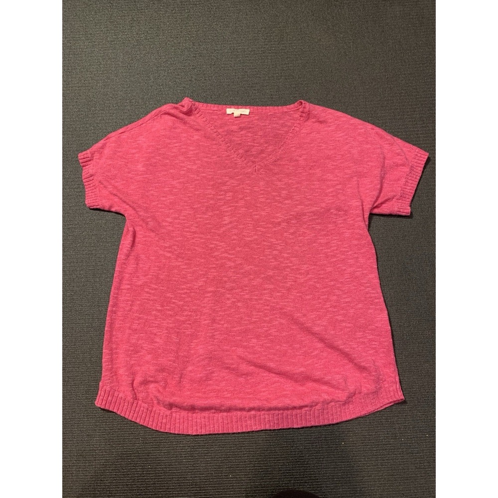 Eileen Fisher Linen Sweater Pink‎ Short Sleeve V-Neck Lightweight Womens Small